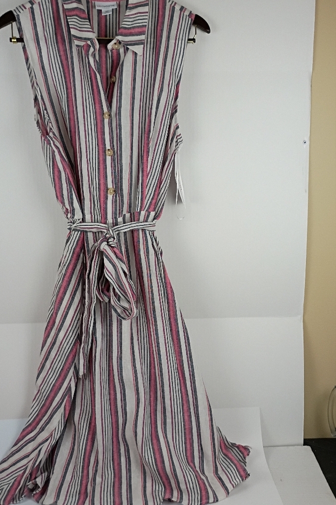 NWT Liz Claiborne Casual Striped Tie Front Linen Dress Size 18 P